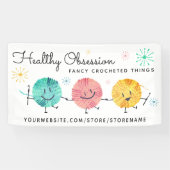 Retro gelukkige garenballen gehaakte haken ambacht spandoek (Horizontaal)