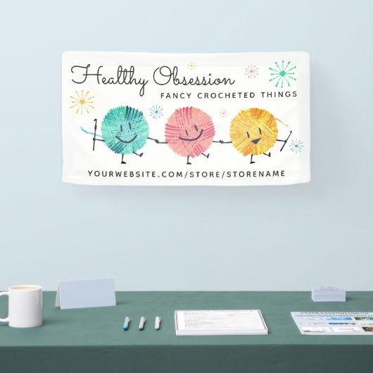 Retro gelukkige garenballen gehaakte haken ambacht spandoek (Beurs)