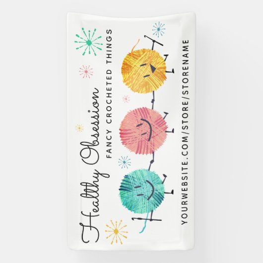 Retro gelukkige garenballen gehaakte haken ambacht spandoek (Verticaal)