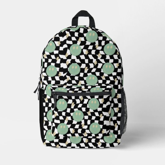 Retro Gelukkige Gezichtscontrole en Verlichtingsbo Bedrukte Rugzak (Voorkant)