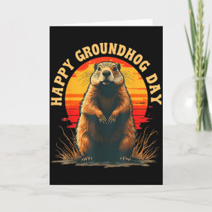 Retro Gelukkige Groundhog Dag 2025 Grappige Woodch Kaart