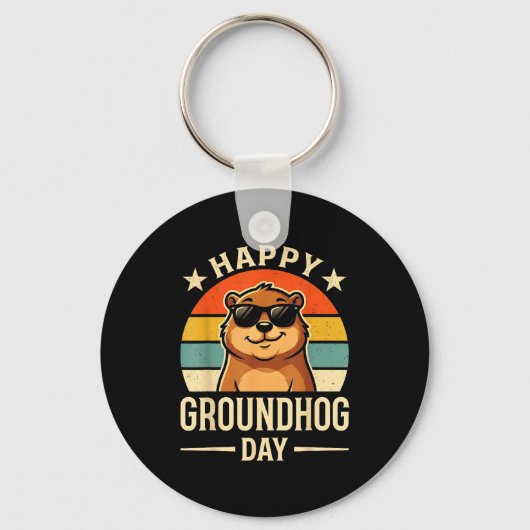 Retro Gelukkige Groundhog Day Cool Ground Hog Day Sleutelhanger (Voorkant)