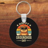 Retro Gelukkige Groundhog Day Cool Ground Hog Day Sleutelhanger (Voorkant)