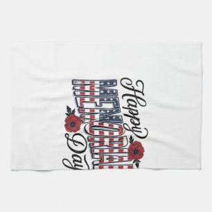 Retro Gelukkige Herdenkingsdag Klaproos Vlag Shirt Theedoek