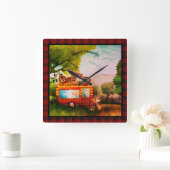 Retro Gelukkige Kampeerders Trailer Afval Buffalo  Vierkante Klok (Huis)