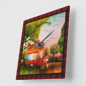 Retro Gelukkige Kampeerders Trailer Afval Buffalo  Vierkante Klok (Hoek)