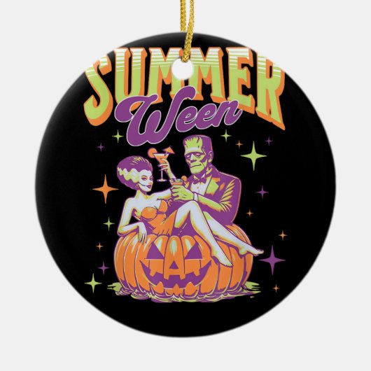 Retro gelukkige Summerween grappige Frankenstein m Keramisch Ornament (Voorkant)