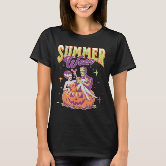 Retro Gelukkige Summerween Grappige Frankenstein M T-shirt (Voorkant)