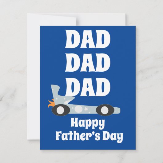 Retro Gelukkige Vaderdag Rennende Auto Blauw (Voorkant)