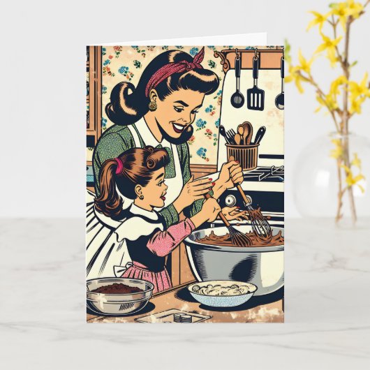 Retro Gelukkige Verjaardag Mam Kaart (Gele Bloem)