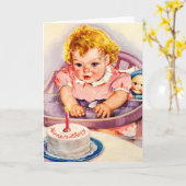 Retro Gelukkige Verjaardag, Schattigee Kleine Baby Kaart (Gele Bloem)