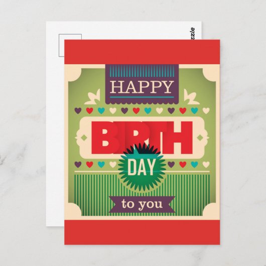 Retro Gelukkige Verjaardag Typografie Briefkaart (Voorkant / Achterkant)