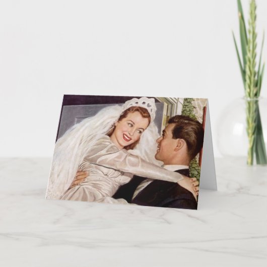 Retro Gelukkige Verrukte Paar van het Huwelijk Bedankkaart (Voorkant)