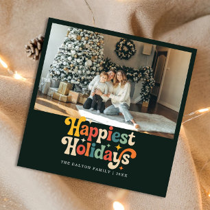 Retro Gelukkigste Feestdagen Familie Kerstfoto Feestdagenkaart