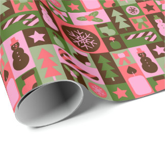 Retro gemengde kerst patchwork cadeaupapier