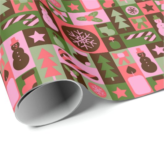 Retro gemengde kerst patchwork cadeaupapier (Rol Hoek)