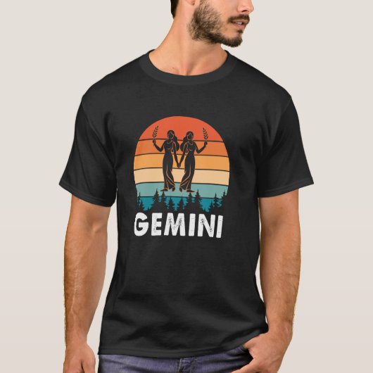 Retro Gemini sterrenbeeld horoscoop T-shirt (Voorkant)