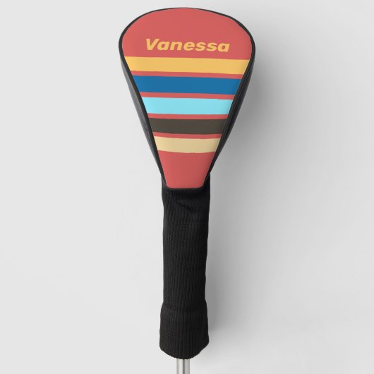 Retro gemurmel over strepen met naam golfheadcover (Voorkant)