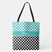 Retro genaamd Turquoise, Black & White Polka Dot Tote Bag (Voorkant)