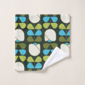 Retro Geo Floral Patroon 1 in Groen, Blauw, Cream Bad Handdoek (Wasdoekje)