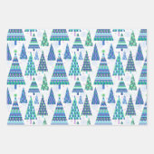 Retro Geo Scandi Kerstbomen Blauw & Groen Inpakpapier Vel (Voorkant)