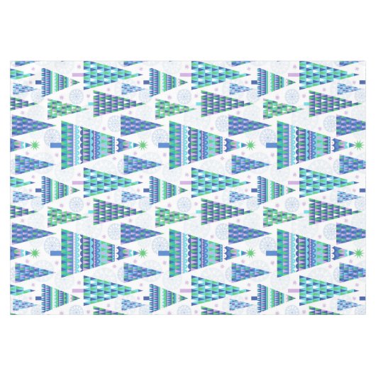 Retro Geo Scandi Kerstbomen Blauw & Groen Tafelkleed (Voorkant (Horizontaal))
