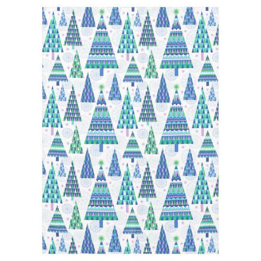 Retro Geo Scandi Kerstbomen Blauw & Groen Tafelkleed (Voorkant)