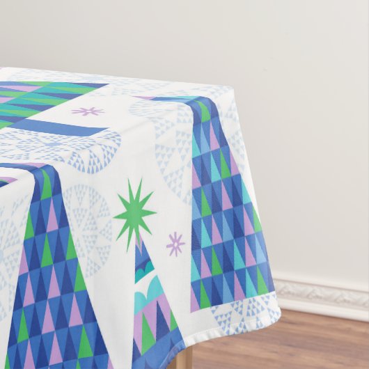 Retro Geo Scandi Kerstbomen Blauw & Groen Tafelkleed (Voorbeeld)
