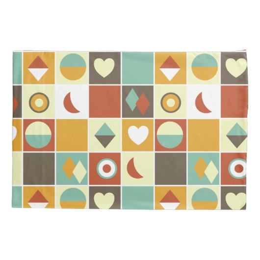 Retro Geometric Abstract Pattern Brown Yellow Blue Kussensloop (Achterkant)