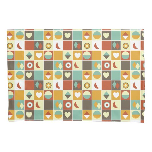 Retro Geometric Abstract Pattern Brown Yellow Blue Kussensloop (Voorkant)