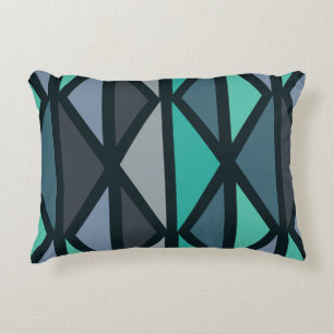 Retro Geometric Art Driehoeken Zwart Blauwgroen Accent Kussen