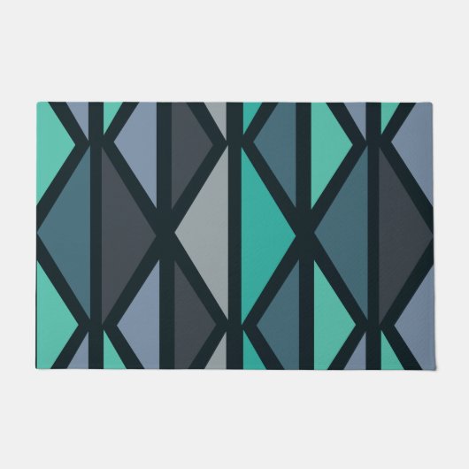 Retro Geometric Art Driehoeken Zwart Blauwgroen Deurmat (Voorkant)