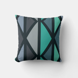 Retro Geometric Art Driehoeken Zwart Blauwgroen Kussen
