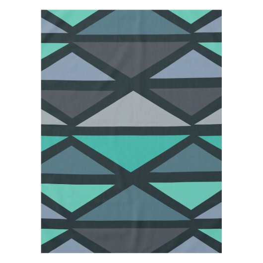 Retro Geometric Art Driehoeken Zwart Blauwgroen Tafelkleed (Voorkant)