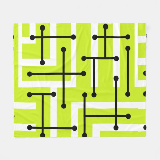 Retro Geometric Art Maze Chartreuse Fleece Deken (Voorkant (Horizontaal))