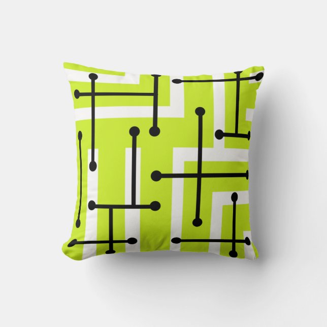 Retro Geometric Art Maze Chartreuse Kussen (Voorkant)