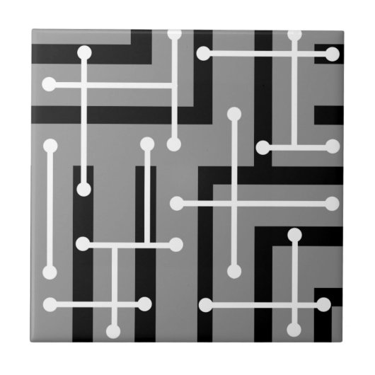 Retro Geometric Art Maze Gray Tegeltje (Voorkant)