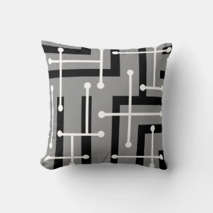 Retro Geometric Art Maze Grey Kussen