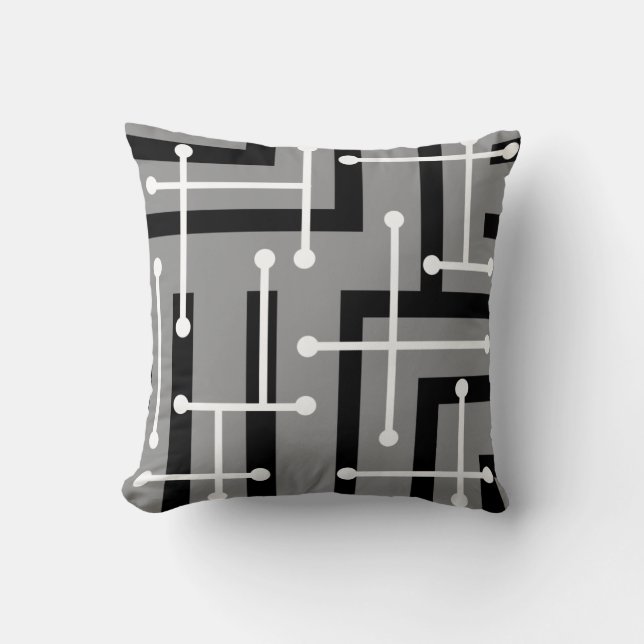 Retro Geometric Art Maze Grey Kussen (Voorkant)