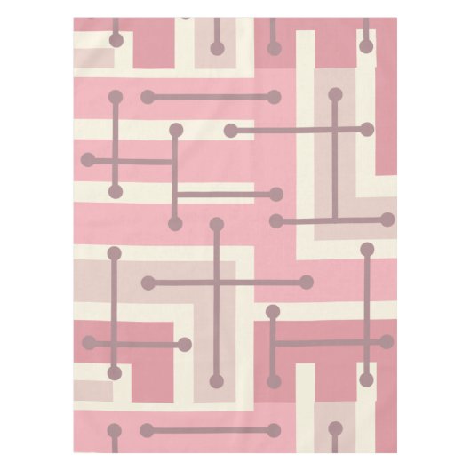 Retro Geometric Art Maze Pink Vanilla Tafelkleed (Voorkant)
