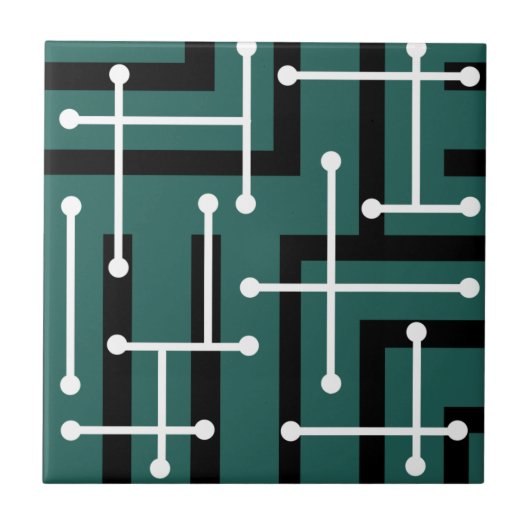 Retro Geometric Art Maze Teal Tegeltje (Voorkant)
