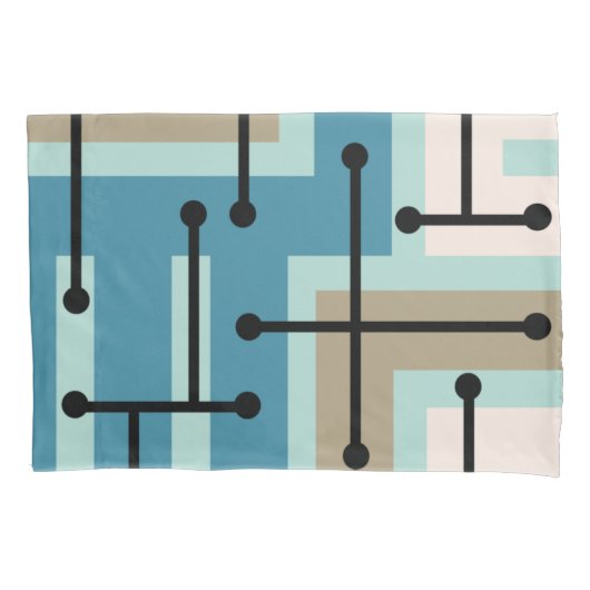 Retro Geometric Art Maze Turquoise Gold Kussensloop (Voorkant)
