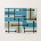 Retro Geometric Art Maze Turquoise Gold Legpuzzel (Horizontaal)