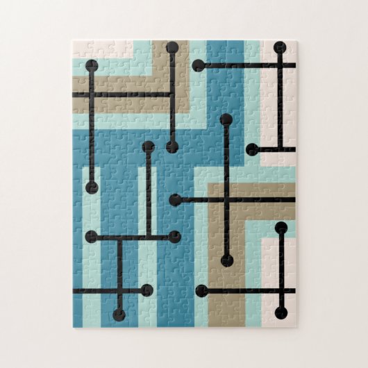 Retro Geometric Art Maze Turquoise Gold Legpuzzel (Verticaal)
