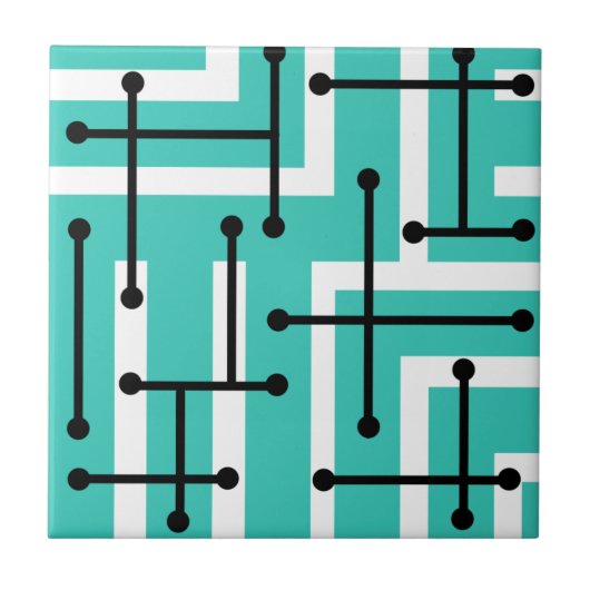 Retro Geometric Art Maze Turquoise Tegeltje (Voorkant)