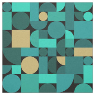 Retro Geometric Art Teal Gold Stof