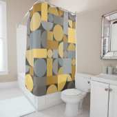 Retro Geometric Art Yellow Grey Douchegordijn (In situ)
