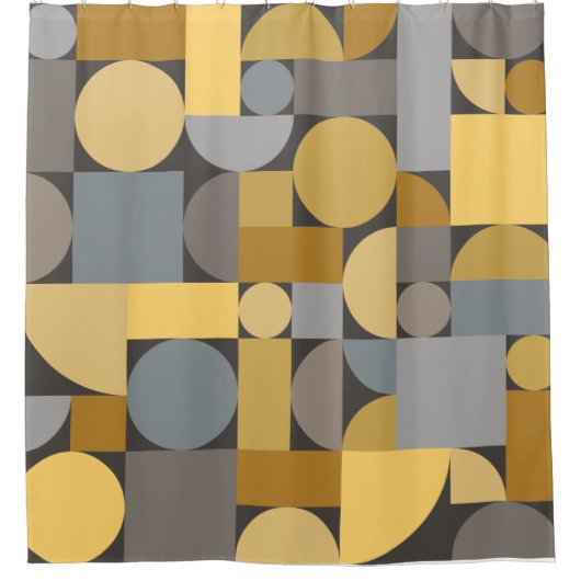 Retro Geometric Art Yellow Grey Douchegordijn (Voorkant)