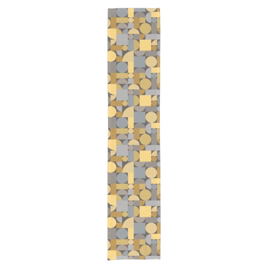 Retro Geometric Art Yellow Grey Korte Tafelloper (Voorkant)