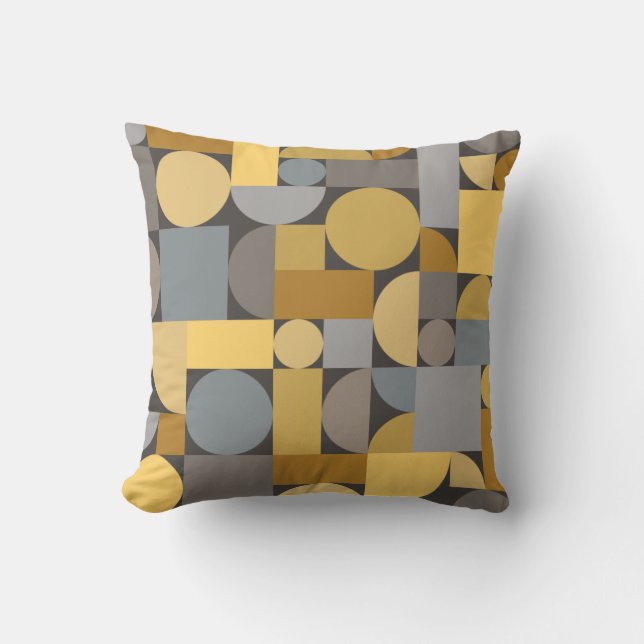 Retro Geometric Art Yellow Grey Kussen (Voorkant)